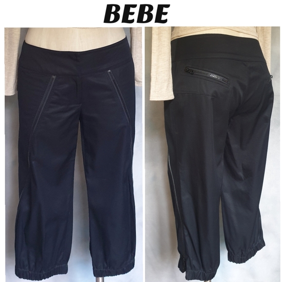 bebe Pants - BEBE Black Low-Rise Cropped Fashion Wide Leg Dress Pants w/ Zipper Detail Sz 6